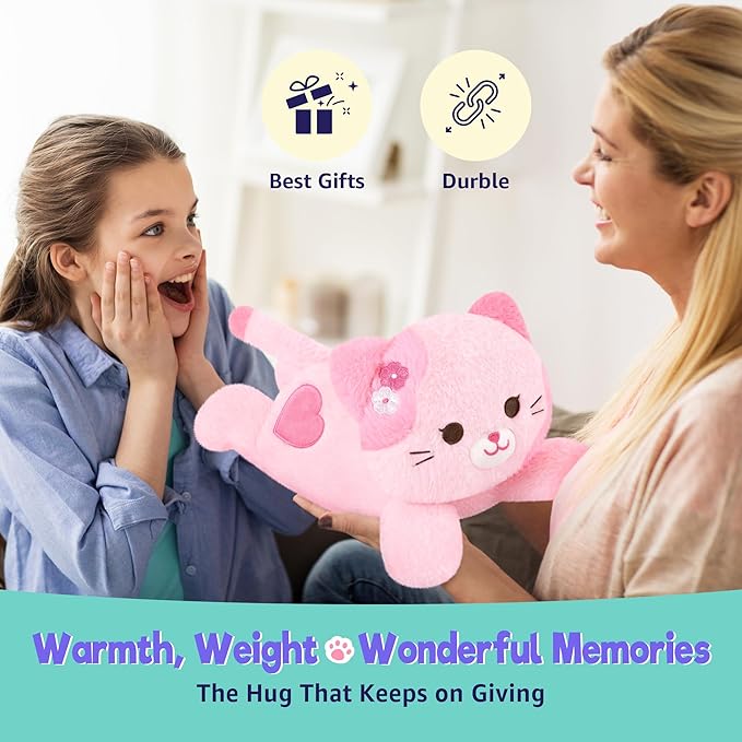 Onsoyours Original Heatable & Weighted Sakura Cat Stuffed Animals, 15" Microwavable Kitten Plushie for Warmth & Stress Relief - Comfort Plush Toys for Kids and Adults