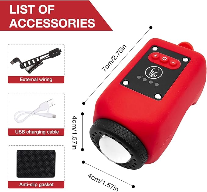 Bike Horn, Bicycle Horn with Large Range Floodlight, IPX5 Waterproof with USB Rechargeable Bike Electronic Horn