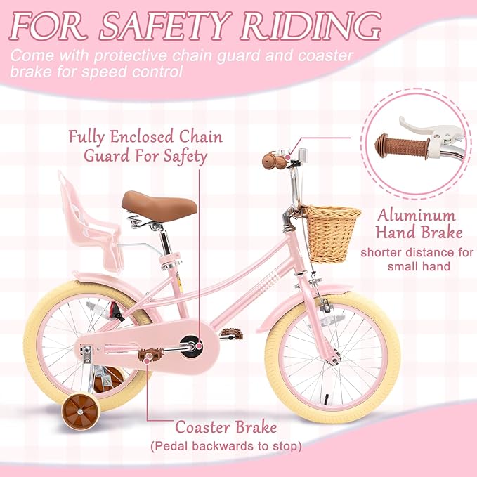 XJD Girls Bike for Toddlers and Kids Ages 2-12 Years Old,12 14 16 Inch Kids Bike with Training Wheels & Basket