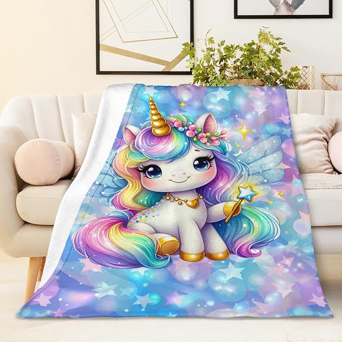 Unicorn Blanket for Girls Kids Blanket Gift for Daughter, Cozy Warm Fuzzy 80 x 60 Inches Flannel for Bed Room Camping Home Decor