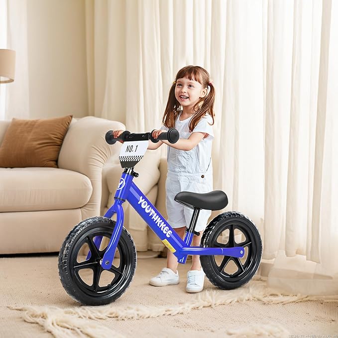 12 Inch Toddler Balance Bike for 1-3 Year Olds, No-Pedal Bike with Tool-Free Adjustable Seat, Quick Assembly, Gift for 1-3 Year Old Boys & Girls with Customizable Plate