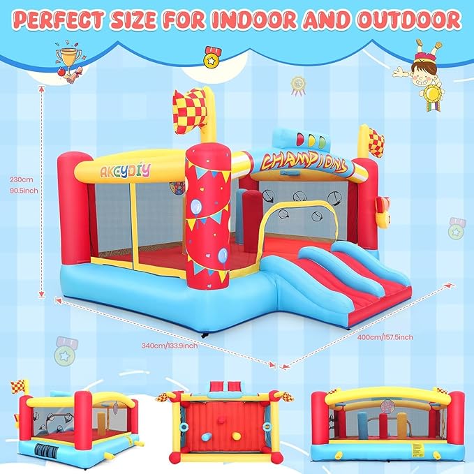 AKEYDIY Bounce House Ball Game Park- Large Bounce House for Kids 8-12, Sports Mania Bouncy House with Large Bounce Area/Dual Slides Inflatable Bouncer with Blower - Huge16ft x10ft