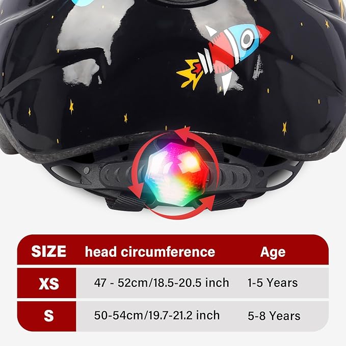 Kids Toddler Bike Helmet, Adjustable Boys Girl Helmets from Baby to Children(Age 1-8), Multi Sports for Bicycle Skate Scooter with LED Light