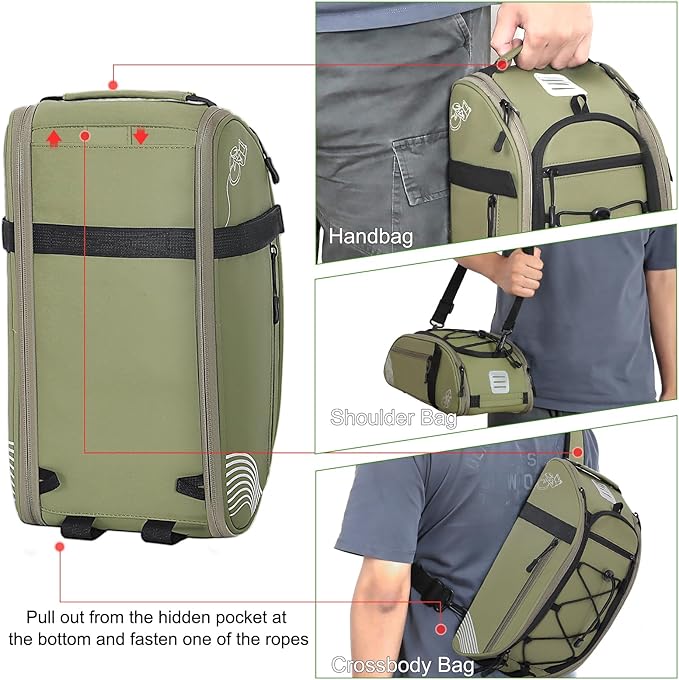 YEEGO DIRECT Bike Rack Bag, 14L Expandable Capacity Bike Bags for Bicycles Rear Rack,Waterproof Bike Trunk Panniers Reflective Design, Crossbody Shoulder Bag for Commuting Outings(Green)