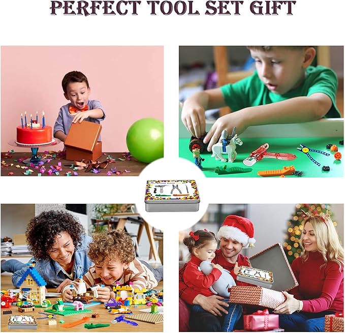 Building Blocks Tool Kit - Brick Separator, Mini Blocks Tool Set, Multi-Functional Hammer, Pliers, Tweezers, Finger Protectors with Tin Box (Blue)