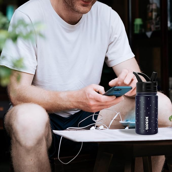 BJPKPK Water Bottle with Straw Lid, 15 oz Insulated Water Bottle, Stainless Steel Metal Water Bottles, Reusable Leak Proof BPA Free Thermo, Flask, Cups,Constellation-Pisces