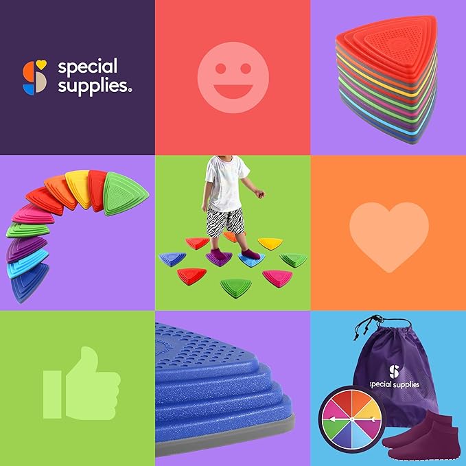 Special Supplies 10 Stepping Stones for Kids Indoor and Outdoor Balance Blocks Promote Coordination, Balance Strength Child Safe Rubber, Non-Slip Edging