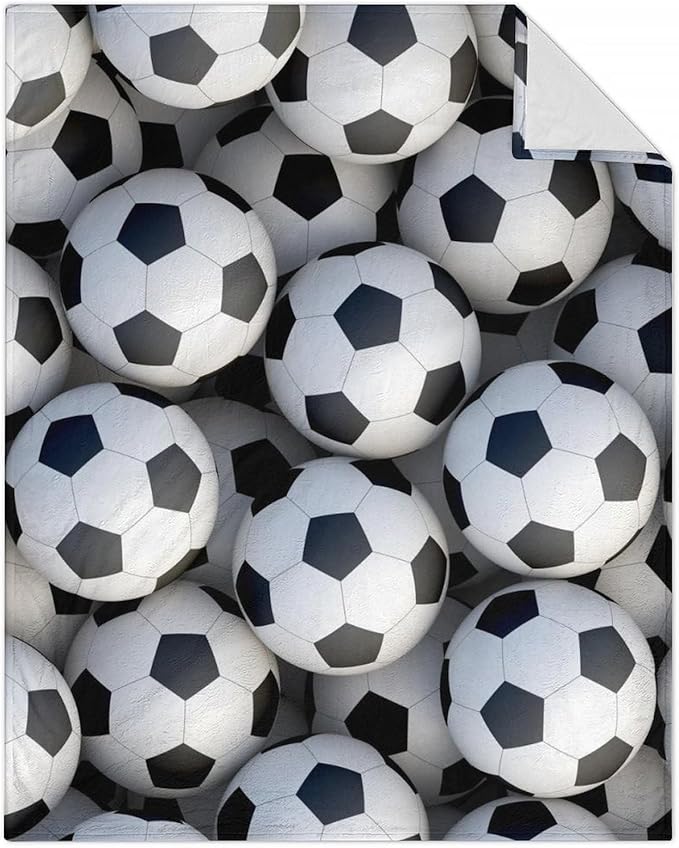 Soccer Throw Blanket - Soft, Fuzzy & Warm - 30x40 Inches Lap Size Blanket for Couch, Office - White Cute Throw Gift for Girls, Boys