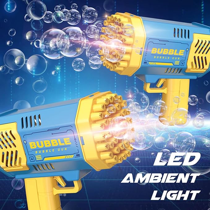 Dolanus Bubble Gun 2 Pack with 2 Bottles Bubble Solution, 40-Hole Light Up Dip Bubble Machine for Kids, Bubble Toy for 3 4 5 6 7 8 Years Old Boys Outdoor Indoor Kid Birthday Wedding Party(2*Blue)