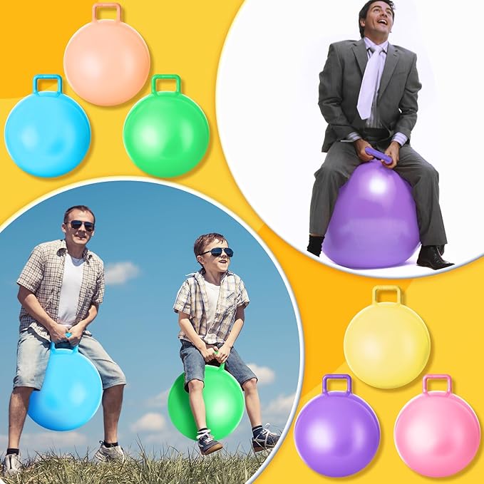 Lewtemi 6 Pcs Hopper Ball Carnival Outdoor Games 29 Inch Jumping Hopping Inflatable Ball Bouncing Ball with Handle and Air Pump for Adults Sport Exercise (Light Colors)