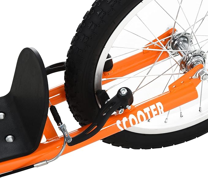 Aosom Youth Scooter Kick Scooter for Kids 5+ with Adjustable Handlebar 16" Front and 12" Rear Dual Brakes Inflatable Wheels