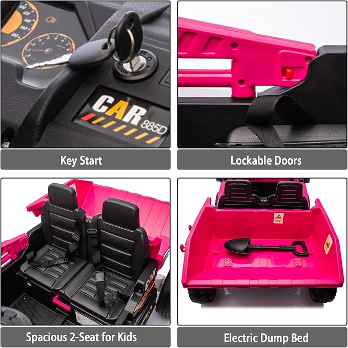 12V 10AH 2-Seater Kids Ride on Truck Electric Toy Car with Electric Dump Bed, Parents Remote Control Kids Car Tractor Toys Ride-on Dump Truck for Boys and Girls Ages 3+, Pink