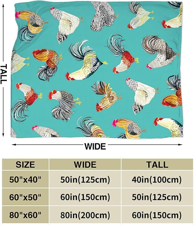 Farmhouse Chicken Blanket Ultra Soft Cozy Farm Rooster Throw Blanket Fleece Fuzzy Plush Bedding Country Chicken Gifts for Women Girls Kids Adults 80"x60"