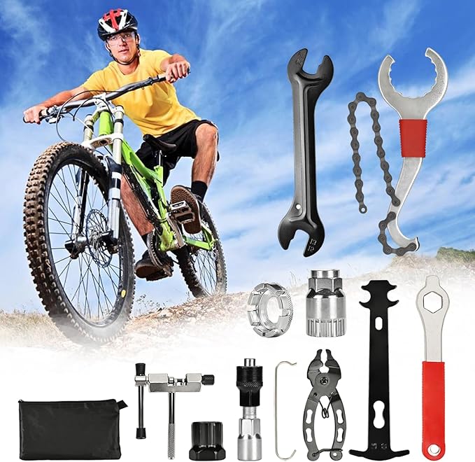 Bike Tool Kit, Professional Bike Repair Tools for Mountain Bike with 3-in-1 Cassette Remover Wrench Crank Puller Extractor Bottom Bracket Freewheel Remover Chain Breaker