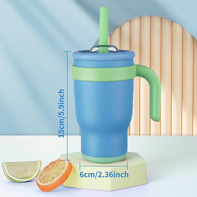 14oz Toddler Sippy Cup Vacuum Insulated Stainless Steel Kids Cup with Handle, Spill-Proof Straw, Leak-Proof Travel Cup for Home or On-the-Go