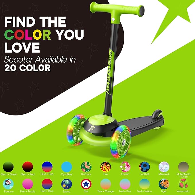 3 Wheel Scooter for Kids, Smooth Light Up LED Front Wheels, Wide Anti Slip Deck, Rear Foot Brake, Easy Lean to Steer Maneuvering, Indoor & Outdoor Ride On Toys for Ages 2 Up