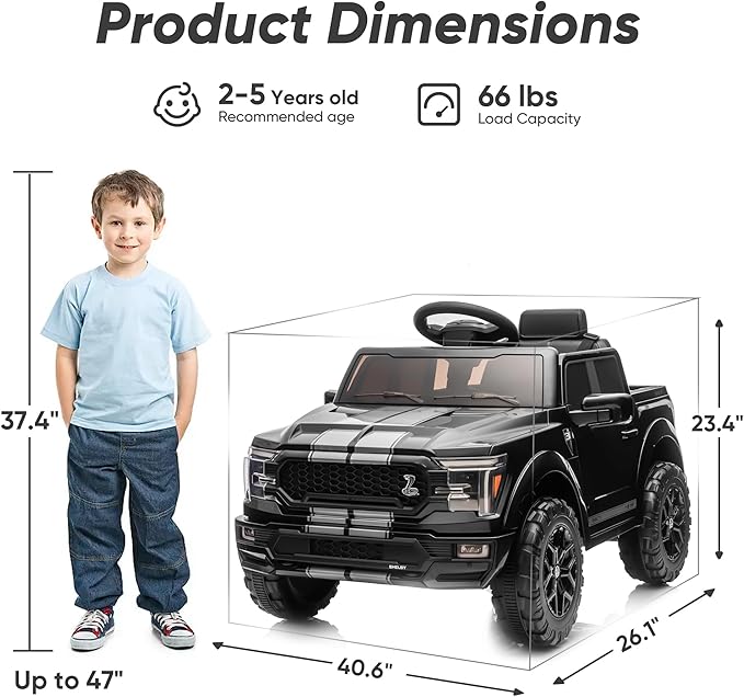 Licensed Ford Shelby F-150 Kids Ride on Car Truck, 12V Toddler Electric Car for Kids Ages 3-6 with Remote Control - Black