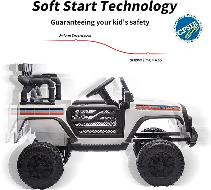 12V Ride on Electric Car, Kids Ride on Toy Truck for Toddlers 3-5 w/Remote Control, 3 Speeds - White