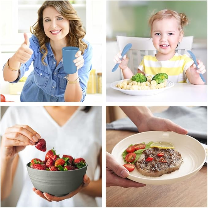 Shopwithgreen Wheat Straw Dinnerware Sets for 4, 20 PCS Unbreakable Plates and Bowls Sets, Reusable Dinner Dishes Set, Bowls, Cups, Plates for Camping, Kitchen, RV, Dorm, Dishwasher Microwave Safe