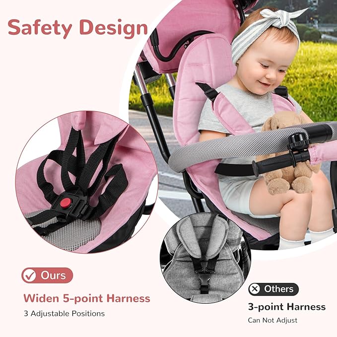 INFANS Kids Tricycle, 6 in 1 Baby Trike Toddler Bike with Reversible Seat, Adjustable Push Handle, Control Direction, Removable Canopy, Safety Harness, Belt, Storage, 9-60 Months (Pink)