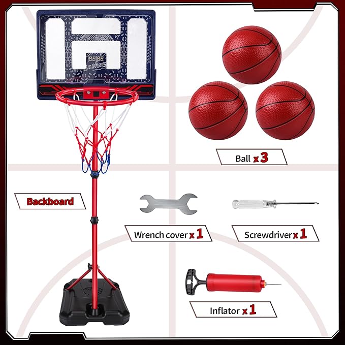 Basketball Hoop for Kids 3 4 5 6 7 8 Years Old, Electronic Basketball Goal with Adjustable Stand, 7 LED Lights & Scoreboard, Indoor Outdoor Sports Toy, Birthday for Kids Boys Ages 3-12