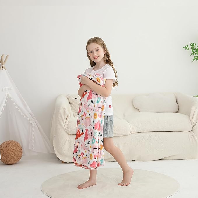 Softan Kids Throw Blanket for Girls & Boys, Warm Soft Toddler Fleece Blankets for Sofa Couch Bed, Cozy Fuzzy Plush Flannel Kids Throw Blanket for Daycare & School - Pink Dinosaur 50x60 inches