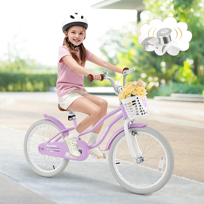 BABY JOY Kids Bike, 12 14 16 18 20 Inch Boys Girls Bike w/Adjustable Seat, Removable Basket, Handbrake & Coaster Brake, Training Wheels or Kickstand, Kids Bicycle with Multi-Color