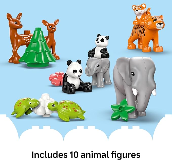 LEGO DUPLO Town 3 in 1 Wild Animal Families Building Toy Playset - Preschool Learning and Educational Animal Toy for Toddlers, Boys and Girls, Ages 2+ - with 10 Animal Figures - Baby Gift Idea - 10446