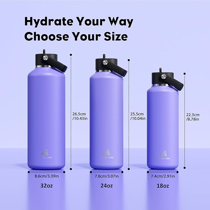 POWCAN 24 oz Travel Water Bottle: Leakproof, Cold for 24H, BPA-Free, Top Handle, Insulated Stainless Steel Water Bottle with Straw for School, Outdoors, Teens, Running, Sport, Trip (Violet's Tale)