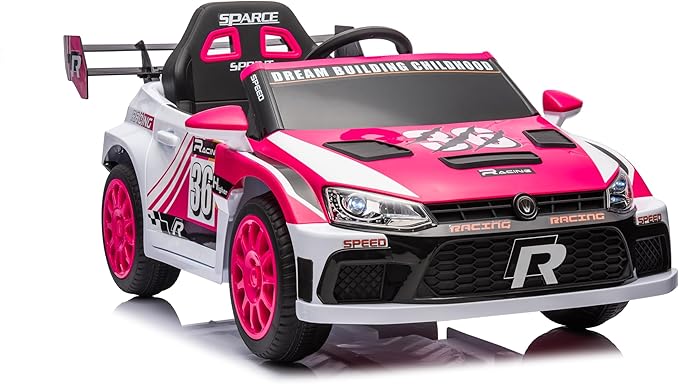 Kids Ride on Car with Parent Remote Control,12V Battery Powered Electric Vehicles for Kids Ages 3-8,Powerful Motor 3-Speed Sports Car Ride-on Toys w/Music,LED Lights,Suspension System (Pink)