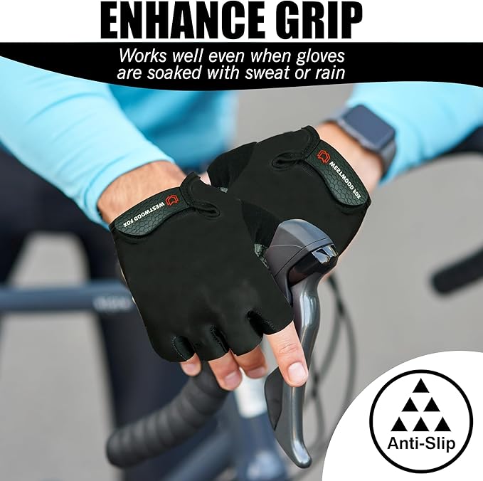 Cycling Gloves Half Finger Unisex Padded Grips Palm Bicycle Summer MTB Bike Gloves for Men Women Non-Slip Fingerless Short Mountain Bike Sports Hiking Climbing Gym