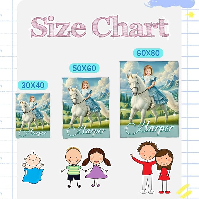 Zocoshi Personalized Princess Blanket - Kids Unicorn Design with Custom Face Photo, Monogrammed Gift for Baby Girl, Cozy Keepsake, Perfect Birthday Present