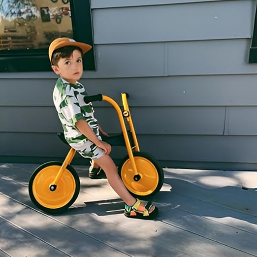 MYRIDER Toddler Trike, Kids Tricycle for Preschool, Daycare, Playground Kids Tricycles, Rubber Tires, Yellow/Black, 12" Balance Bike