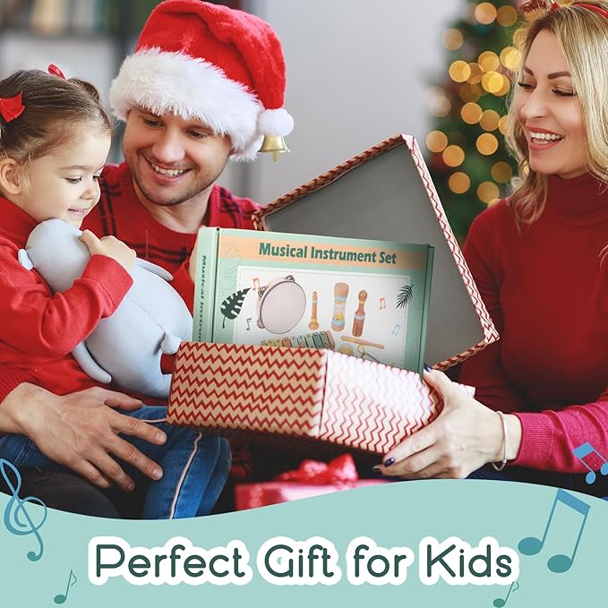 Baby Musical Instruments - Wooden Montessori Toys for Toddlers,Modern Boho Xylophone Includes Songbook with 13 Kids' Songs,Neutral Colors Wooden Percussion Instruments Set