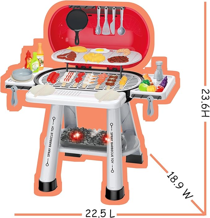 Kitchen Toy Set, Kids Grill Playset with Play Sink, Indoor Outdoor Interactive BBQ Grill Play with Smoke, Sound & Light, Pretend Cutting Food for Toddlers, Christmas Birthday Gift for Boys and Girls