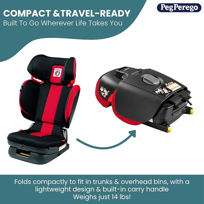 Peg Perego Viaggio Flex 120 Booster, 4D Total Adjust for Safety & Comfort, No Armrests, Compact Fold for Travel, 40-120 lbs, Made in Italy, Licorice (Black)