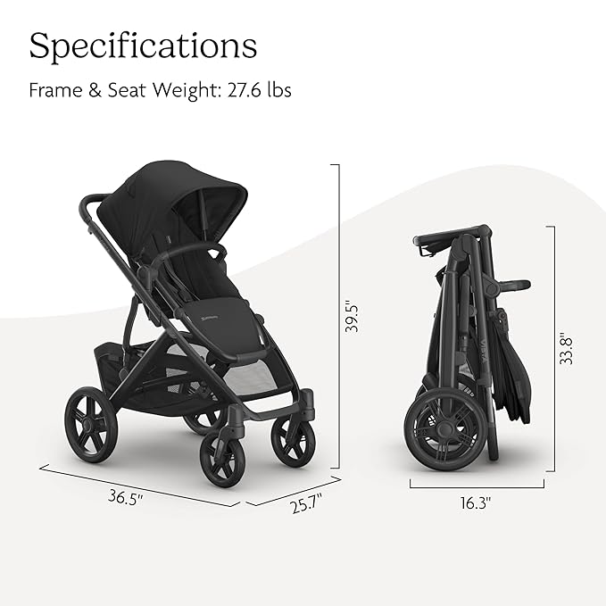 UPPAbaby Vista V3 Stroller - Full-Size Single-to-Double Stroller System - Toddler Seat, Bug Shield, Rain Shield, and Storage Bag Included - Jake (Charcoal/Carbon Frame/Black Leather)