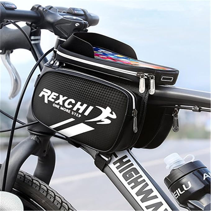 Bike Front Frame/Handlebar Phone Mount Bag Top Tube Bike/Bicycle Bag Waterproof Cycling Accessories Bike Pouch with Sensitive TPU Touch-Screen Fit Smartphone Below 6.5''