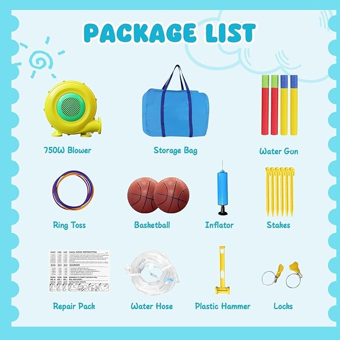 Inflatable Water Slide, Bounce House with 2 Slide for Kids, Inflatable Waterslide Park with Splash Pool, Basketball Hoop, Ball Shooting & Water Cannon for Backyard, Outdoor, Indoor