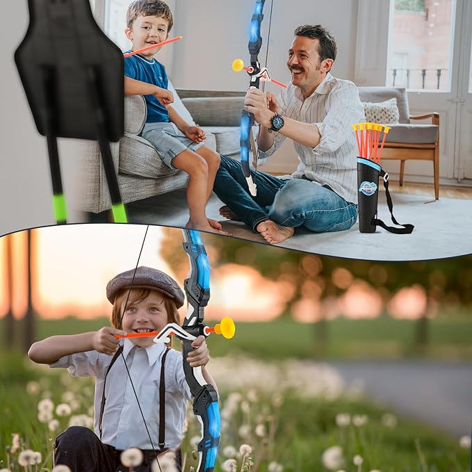 Bow and Arrow Set for Kids LED Light Up Archery Set with 10 Suction Cup Arrows Indoor Outdoor Toys with Standing Target & Quiver, Xmas Birthday Gift for Boys Girls Age 4-8 8-12