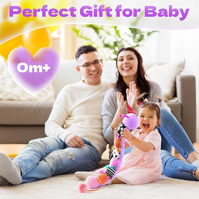 HEMRLY Baby Sensory Toy 0-6 Months, Musical Stuffed Caterpillar Plush with Teether, Crinkle, Rattle, Baby Mirror for Tummy Time, Infant Car Seat Toy for 0-3-6-12 Month Boys Girls Gifts - Leaf Purple