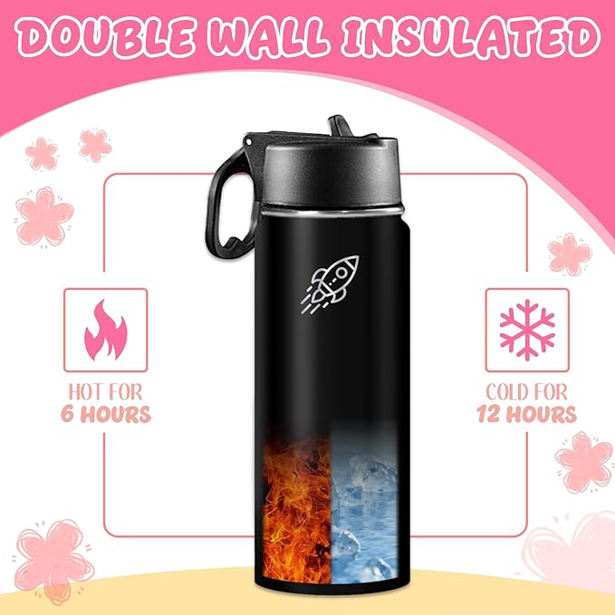 Ships from USA,Personalized Custom Kids Water Bottle Engraved With Name Logo,Custom Insulated Stainless Steel Sports Water Bottle with Straw Lid,Personalized Christmas Gifts for Boys Girls