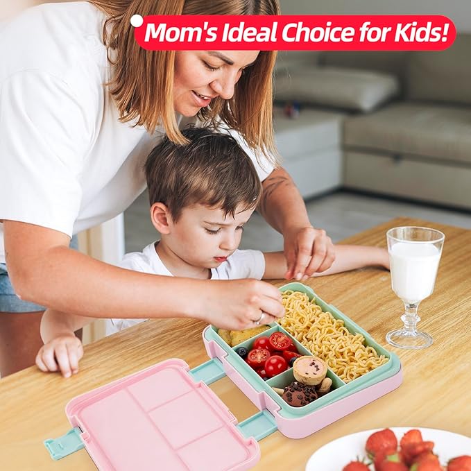 QCQHDU Bento lunch Box for Kids-4 Compartment,1180ml Lunch Containers for Adults,Microwave & Dishwasher & Freezer Safe,School,Work,Picnics with Sauce Vontainers,BPA-Free(Castle)