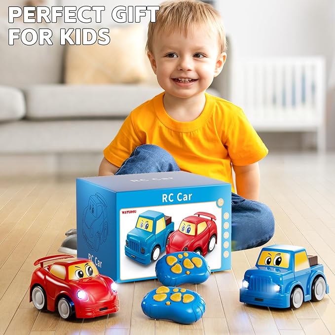Remote Control Car for Toddlers 1-3 2-4 3-5, 2 Pack Cartoon 2.4 GHz RC Cars for Kids, Electric Hobby RC Car Toys, Christmas Birthday Gifts Toys for Kids Boys Girls 2 3 4 5 6 Years Old