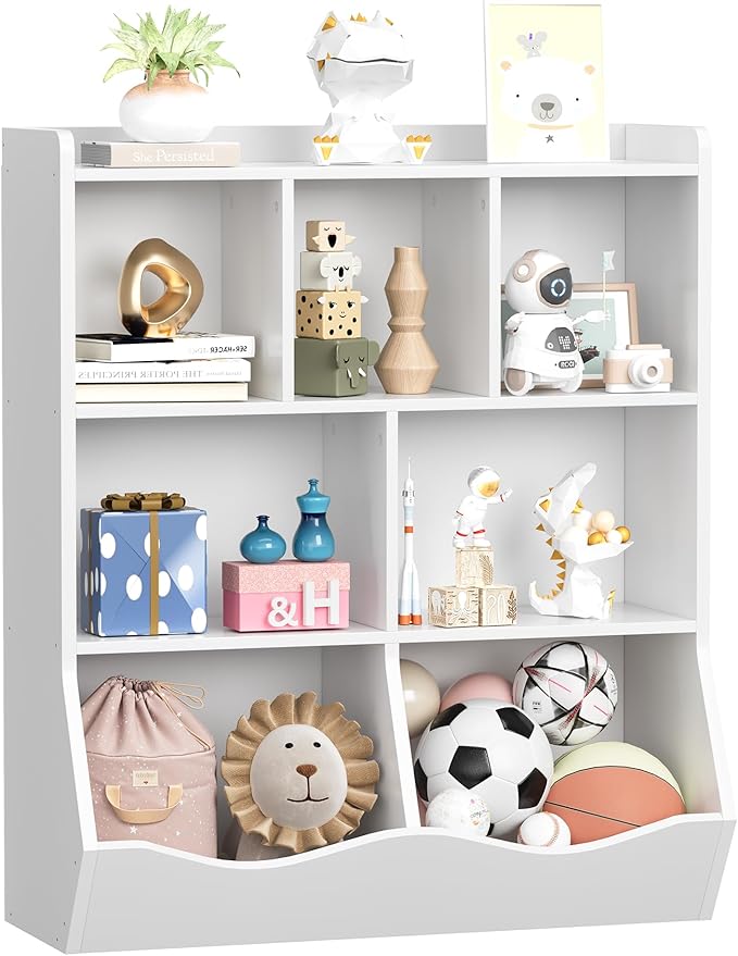 GarveeHome White Toy Storage Cabinet, Three-Tier Kids Bookshelf and Bookcase for Storage Books and Toys, Multi Shelf with Cubby Organizer for Bedroom and Playroom
