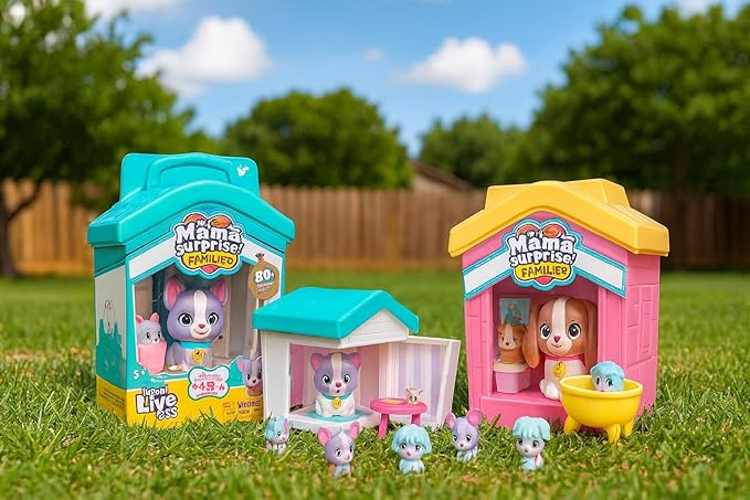 Little Live Pets Dog House Playset Bundle, Mama Surprise Families Frenchie and Spaniel Collection, Interactive Fold-Out Dog Playset Toy for Kids 5+