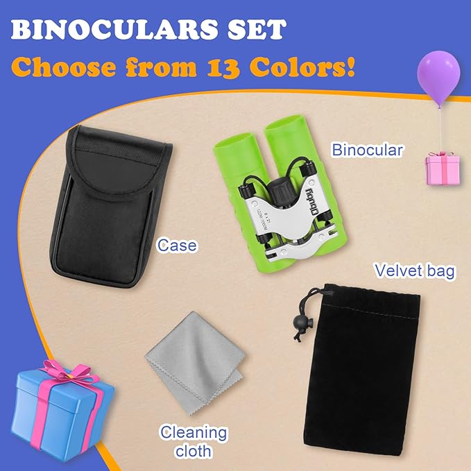 Obuby Real Binoculars for Kids Gifts for 3-12 Years Boys Girls 8x21 High-Resolution Optics Compact Toy Binocular for Bird Watching,Travel, Camping