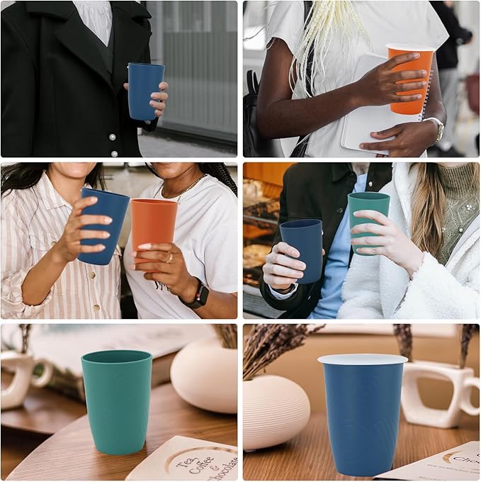 Wheat Straw Cups with Silicone Covers 16oz Set of 6 - Alternative Plastic Cups Microwave & Dishwasher Safe - Plastic Drinking Cups Unbreakable for Kids