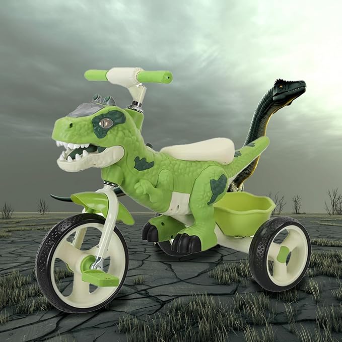 Dinosaur Kids Tricycle for Rider, Toddlers 2-6 Years - Trike Bike with Music, LED Lights, Storage Basket & Rubber Wheels | Indoor/Outdoor Big Wheels Bike Gift for Boys & Girls