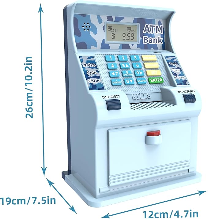 ATM Piggy Bank for Kids, Kids Bank for Real Money with Debit Card, Coin Recognition, Target Setting, Bill Feeder, Balance Calculator, Savings Machine Box, Gifts for Teen Boys Girls
